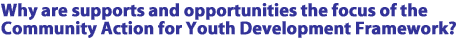 Why are supports and opportunities the focus of the Community Action for Youth Development Framework?